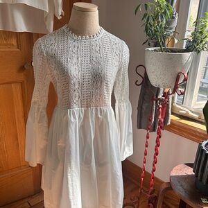 Endless Rose Ivory Lace Dress with Pom-Pom Detail